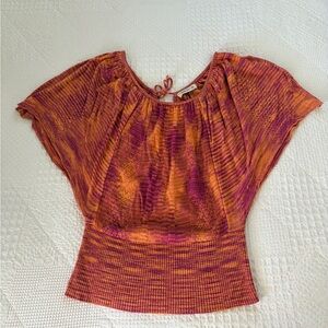Vintage Arden B orange and pink boho batwing cinch waist top size Small